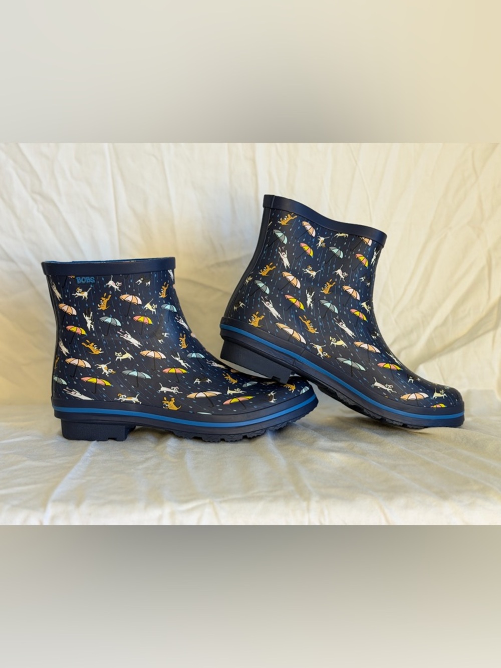 BOBS Kids Navy Rain Boots with Umbrella Print